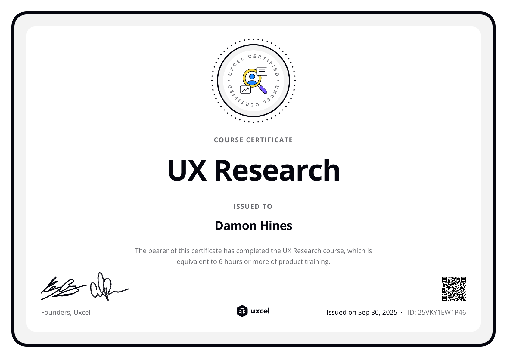 Damon's certificate